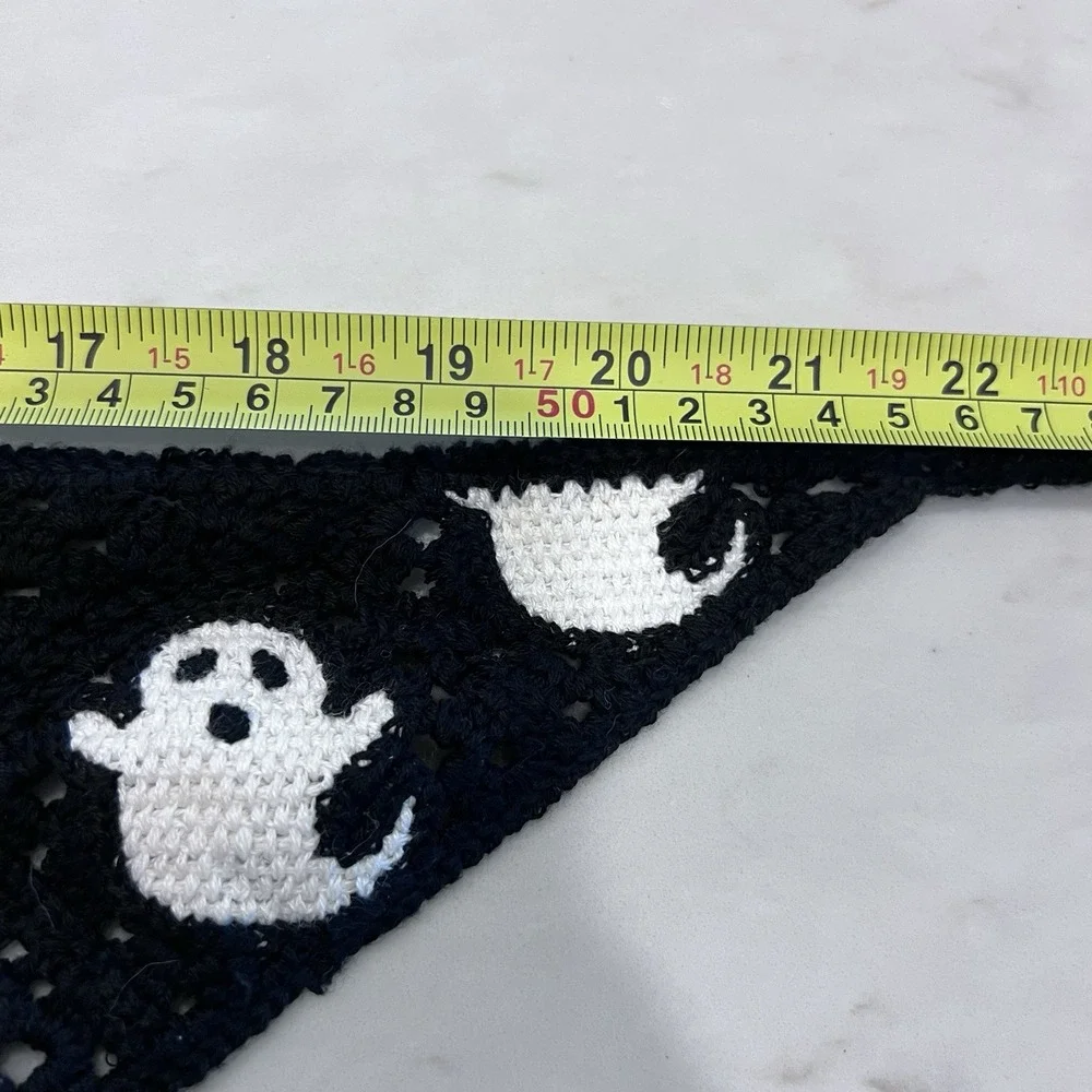 Crochet Head Scarf Halloween Black White Ghosts‎ Boo One Size
